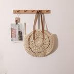 round Straw Bag One Shoulder Portable Hollow Out Cutout out Straw Bag Woven Bag Women Summer Seaside Casual Vacation Beach Bag EaseWoven