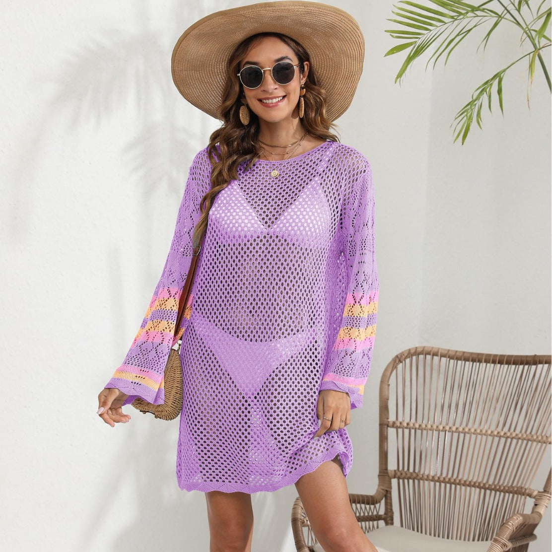 Blusa playera para mujer, ropa de playa, vestido de bikini con parches en contraste de colores