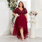 Spring Summer Double V neck Elastic Waist Short Sleeve Irregular Asymmetric Evening Dress Party Midi Women Dress HENGACHI