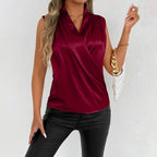 Women Clothing Summer Satin Shirt Women Light Luxury Satin Artificial Silk Shirt Sexy Top