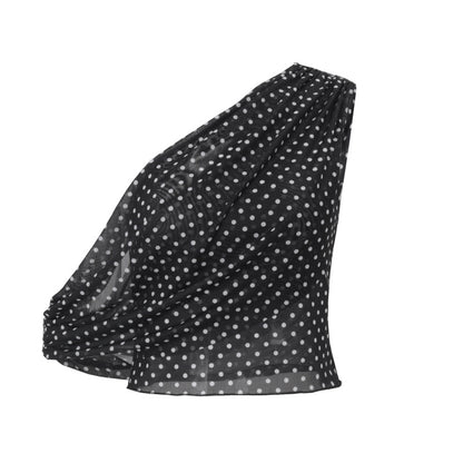 Women Clothing Summer Sexy Diagonal Collar Polka Dot Chiffon See through Irregular Asymmetric Top Women