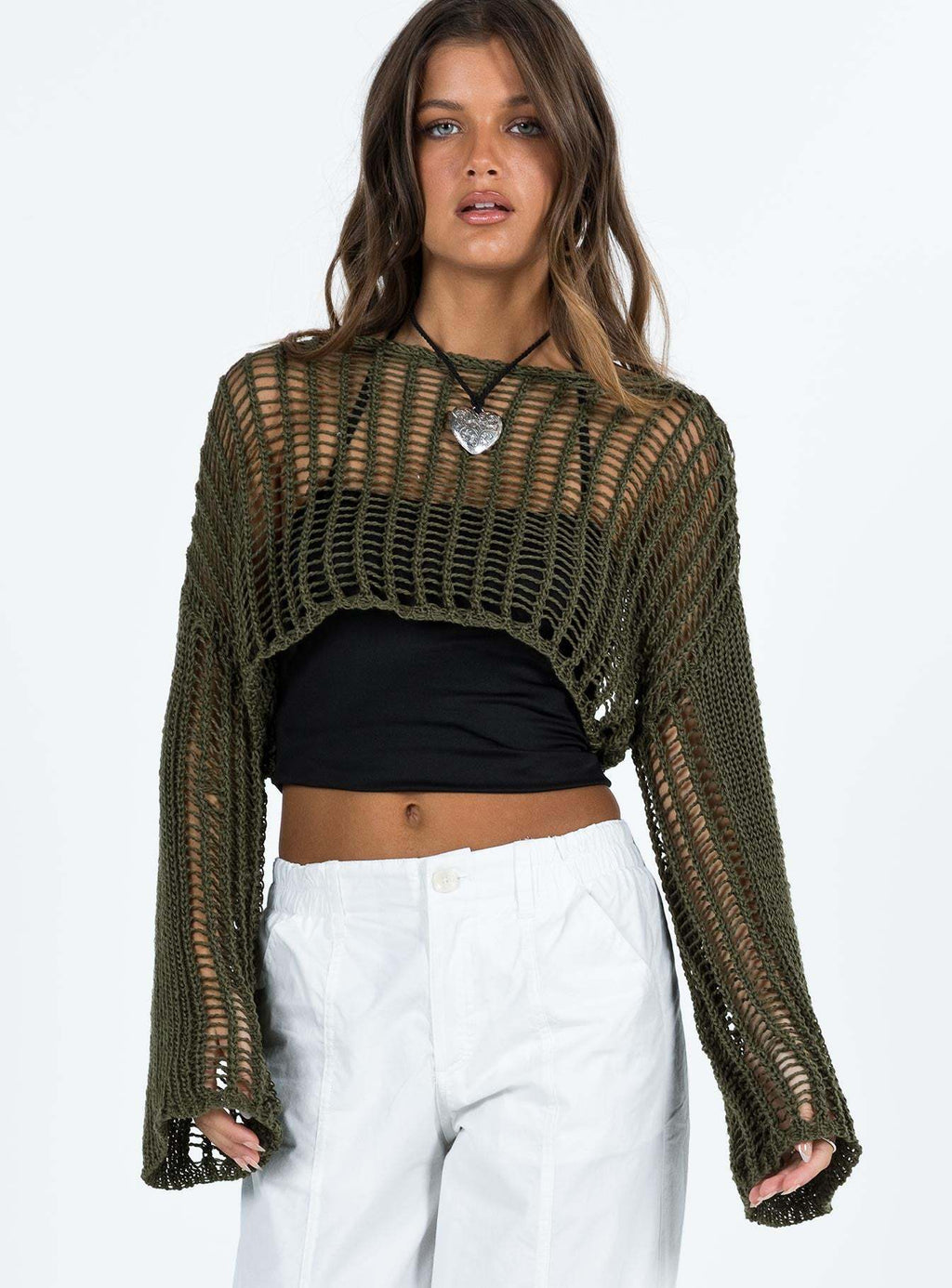 Women Clothing Summer Crew Neck Long Sleeve Sun Protective Blouse Hollow Out Cutout out Short Sexy Cropped Knitted Sweater Women OYWS