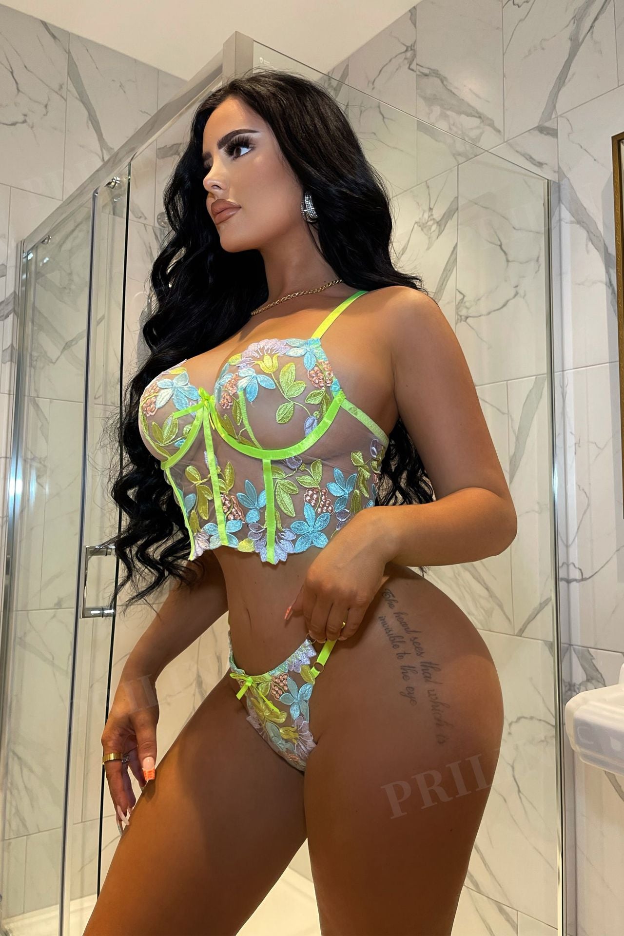 Sexy See-through Mesh Forest Embroidery Garter Sexy Suit