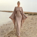 Sexy Adult Lady like Woman Elegant Batwing Sleeve Shawl Strap Backless Cami Dress Two Piece Set for Women LingSharp