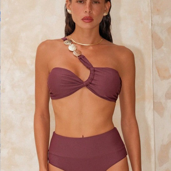 Summer Women Twisted Design One Shoulder Thin Strap Sexy Seaside Beach Bikini Swimsuit OLam