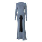 Robe d'été pour femme, couleur unie, plissée, taille cintrée, lacets, manches longues
