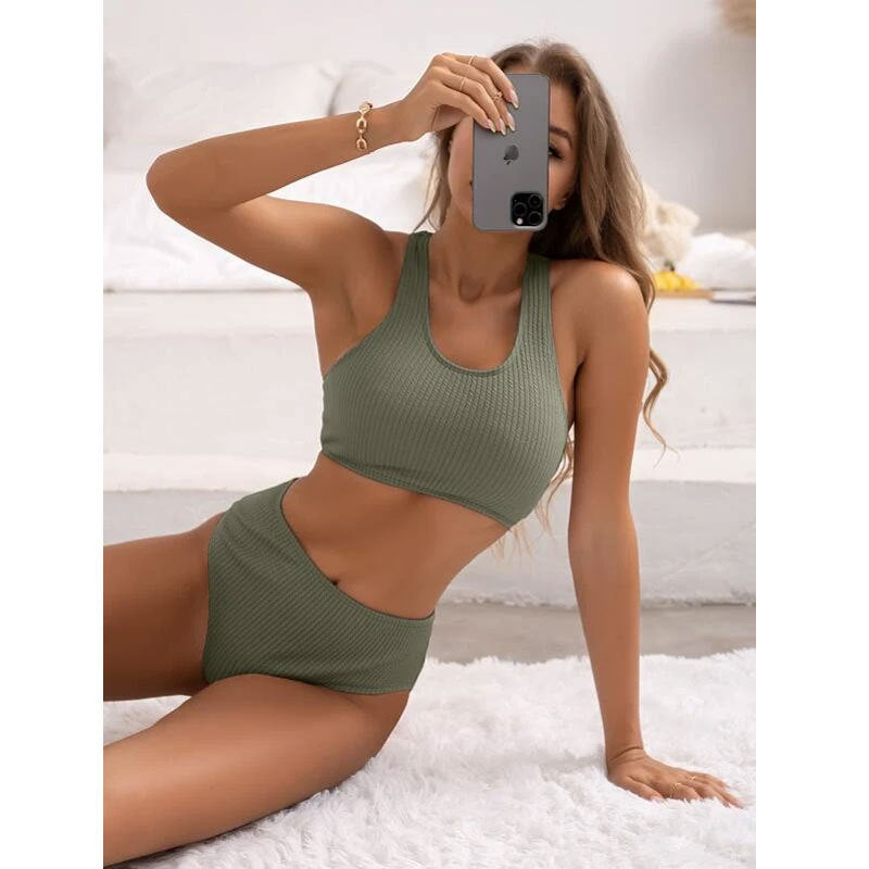 Sunken Stripe U Shaped High Waist Bikini Sexy Swimsuit Swimsuit Women