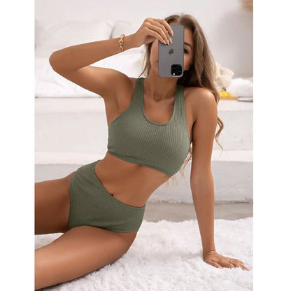 Sunken Stripe U Shaped High Waist Bikini Sexy Swimsuit Swimsuit Women