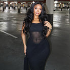 Women Clothing Solid Color Design Slightly Revealed Cropped Hip round Neck Slim Street Maxi Dress Kinci