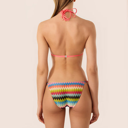 Wave Print Swimsuit Bikini Beach Women Split Lace up Swimsuit