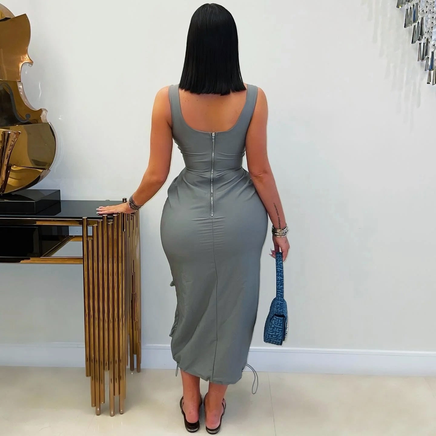 Women Elegant Casual Cargo Large Pocket Vest Dress