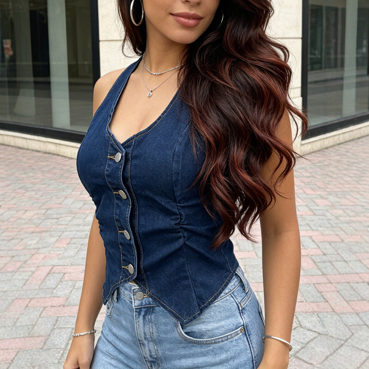 Short Denim Tube Top Vest For Women Zipper Slim Fit Slim Sexy Fashionable Outerwear ShineQuill