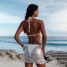 Solid Color Sexy Sequ Hollow Out Cutout out Beach Cover up Bikini Swimsuit Beach Dress for Women Mangar