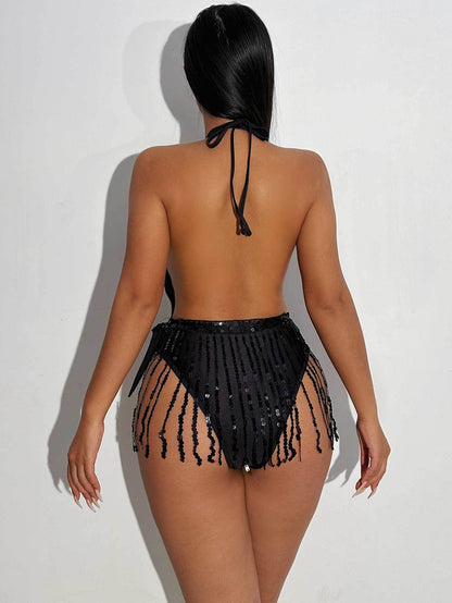 Swimwear Women Sexy Deep V Plunge Swimsuit Tassel One Piece Swimsuit Bikini Swimsuit