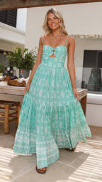 Summer Women Printed Wear Strap Long Backless Stitching Big Swing Dress VIVIAN
