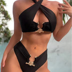 Women Seperated Swimwear Solid Color Cross Halter Sexy Bikini Swimsuit SwimmingClub