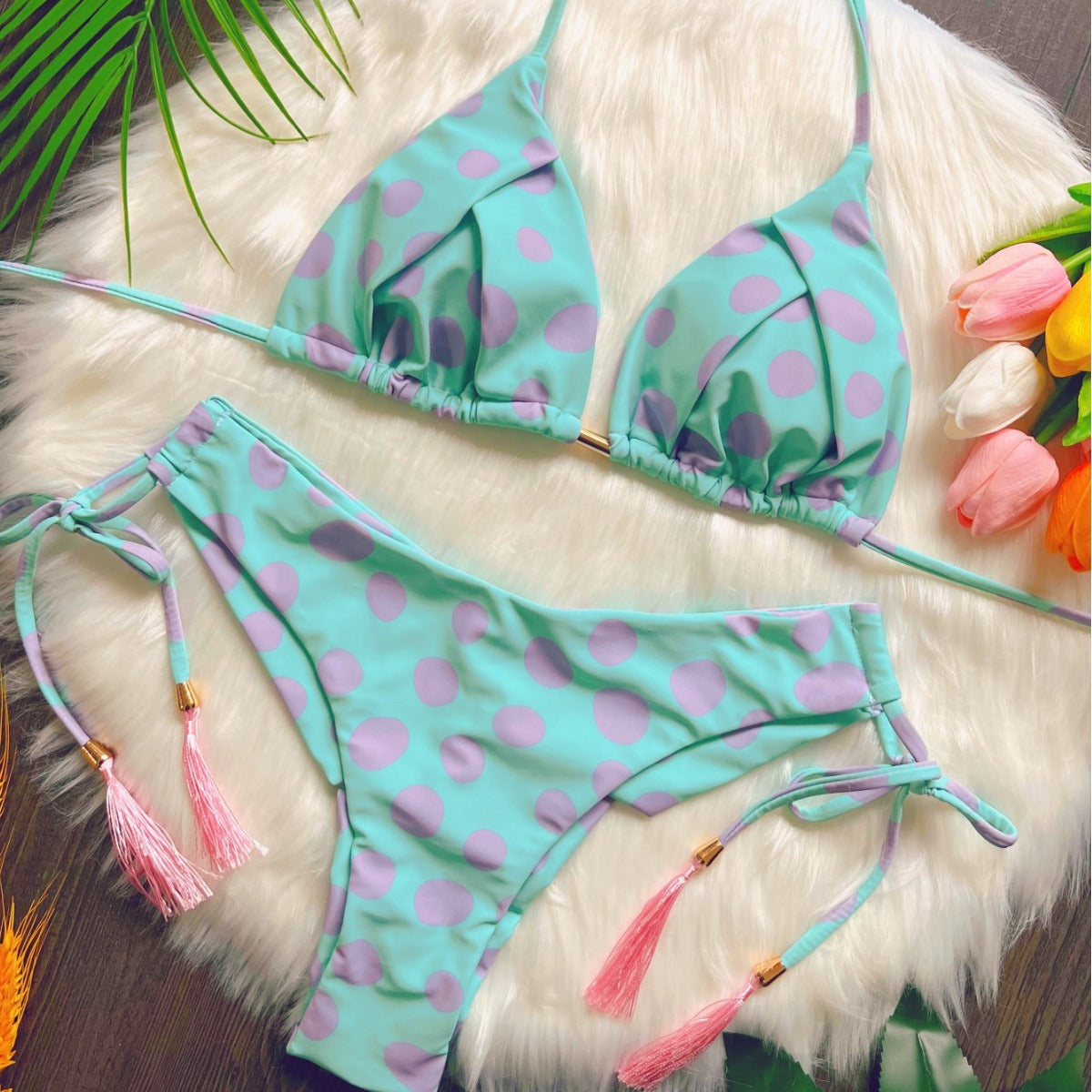 Traje de baño de bikini dividido estampado sexy de triángulo para mujer traje de baño