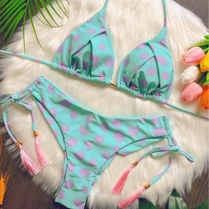 Traje de baño de bikini dividido estampado sexy de triángulo para mujer traje de baño
