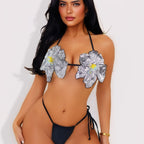 Sequined White Floral Halter Bikini Three Point Split Swimsuit Strap Sexy Swimsuit Women DRIVINGSTRONG