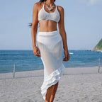 Beach Three Layer Lotus Beveled Skirt Bikini Strap Two Piece Sets Skirt Sun Protective Blouse Tidee