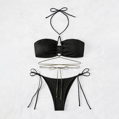 Traje de baño de bikini para mujer, sexy, de color sólido, para playa, primavera