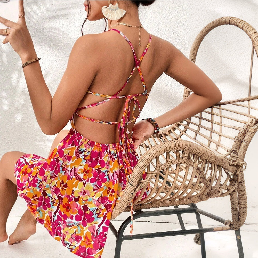 Women Clothing Vacation Dress Spring Summer Seaside Holiday Floral Square Collar Short Dress Yiskiss