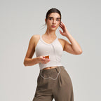 Antibacterial Cool Feeling Yoga Vest I Shaped Fixed Cup Sports Underwear Deodorant Breast Holding Cropped Exposed Sports Bra(Runs Small) Ruiesf