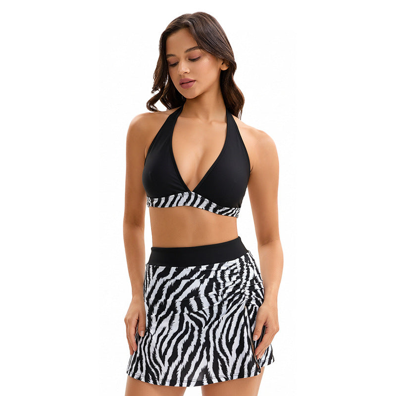 Women Bikini Split Skirt High Waist Conservative Sexy Swimsuit Bianco