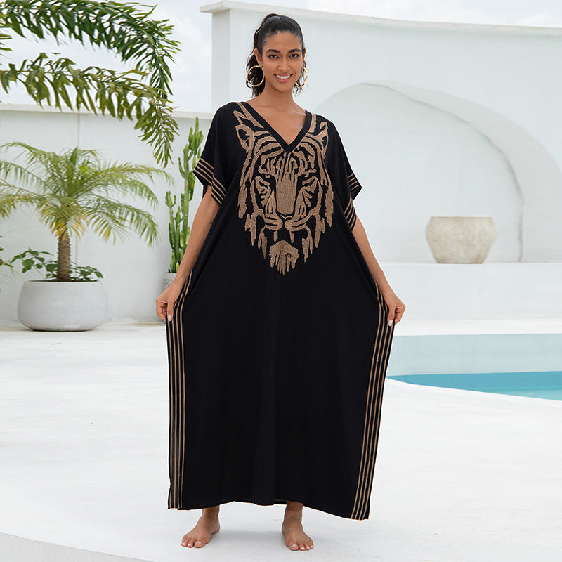 Rayon Embroidered Holiday Loose Dress Women Vacation Beach Blouse Long Robe Bikini Cover up EvenStar