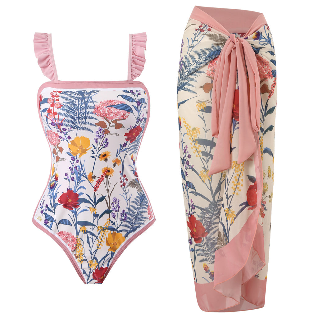 Maillot de bain une pièce Flying Edge pour femme, style rétro européen et français, amincissant, couvrant le ventre, robe de plage en mousseline