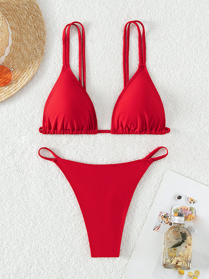Bikini Solid Color Triangle Cup Backless Sexy Bikini Swimsuit Swimwear Women