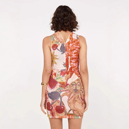 Spring Summer Halter Mesh Printing Dress Elastic Casual Holiday Dress