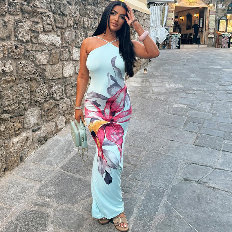 Vestido estampado para mujer, sexy, sin mangas, estilo casual, para vacaciones y a la moda.