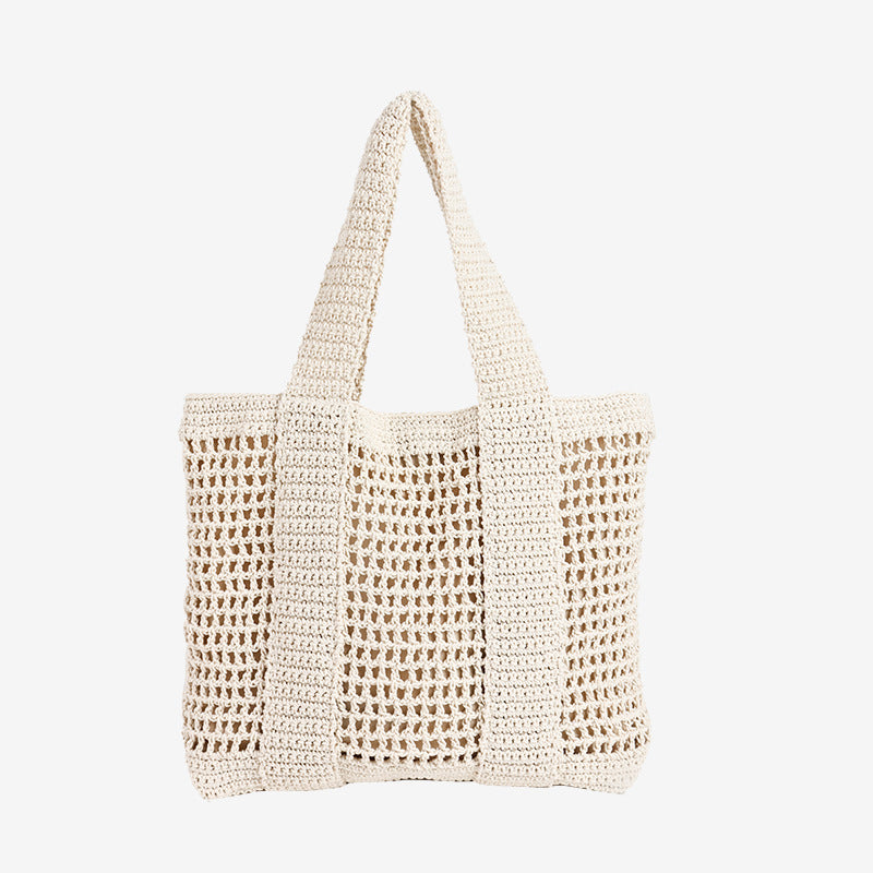 Bolso informal de gran capacidad tejido con hilo de algodón, bolso de paja con recortes, bolso de playa para vacaciones en el mar, bolso de hombro de malla 