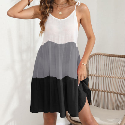 Women Braces Skirt Women Clothing Color Contrast Patchwork Striped Large Bandage Beach Dress Striped Color Dress