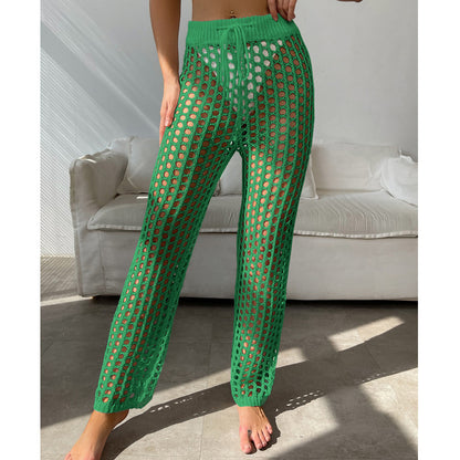 Spring Ladies Knit Casual Sexy Slim Beach Hollow Out Cutout out Sun Protective Pants Crochet hook