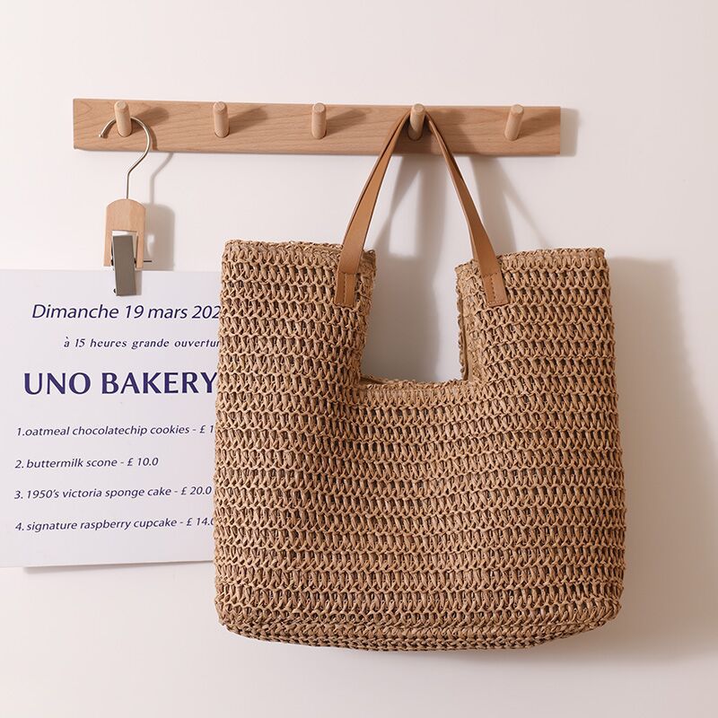 Shoulder Straw Bag Simple Large Capacity Portable Straw Bag Woven Bag Seaside Vacation Beach Bag Women Bag EaseWoven