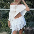 Women Clothing Summer Casual Vacation Semi Transparent Shawl Blouse Top Woolen Dee