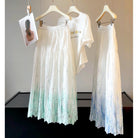 Gentle Gradient Color Embroidered Skirt Women Summer Elastic High Waist Hollow Out Cutout out Floral Stitching Cake Swing Skirt Sunnygrace