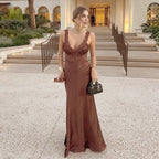 Women Clothing Spring Summer Sexy Strap Low Collar Stitching Lace Formal Dress Women COORAL
