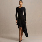 Autumn Winter Graceful Fashionable Women Slim Dress Sexy Pleated Irregular Asymmetric Maxi Dress JULISSA