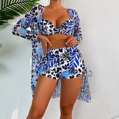 Swimsuit Women Split Boxer Underwire Leopard Print Bikini Swimsuit