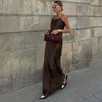 Sexy Long Suspender Dress Women Satin Drape Lace up off Shoulder Sleeveless High Waist Dress Kigali
