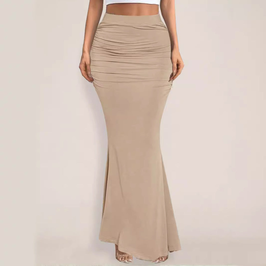 Summer Skirt Sexy Slim Hip Pleated Wide Hem Maxi George