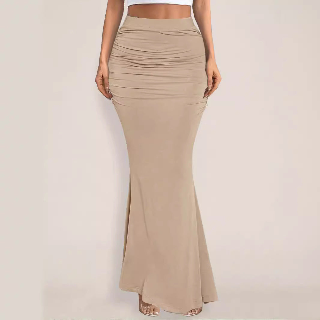 Summer Skirt Sexy Slim Hip Pleated Wide Hem Maxi George