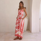 Summer Geometric Abstract Print Vacation Large Swing Cami Dress Women Dress Zemy