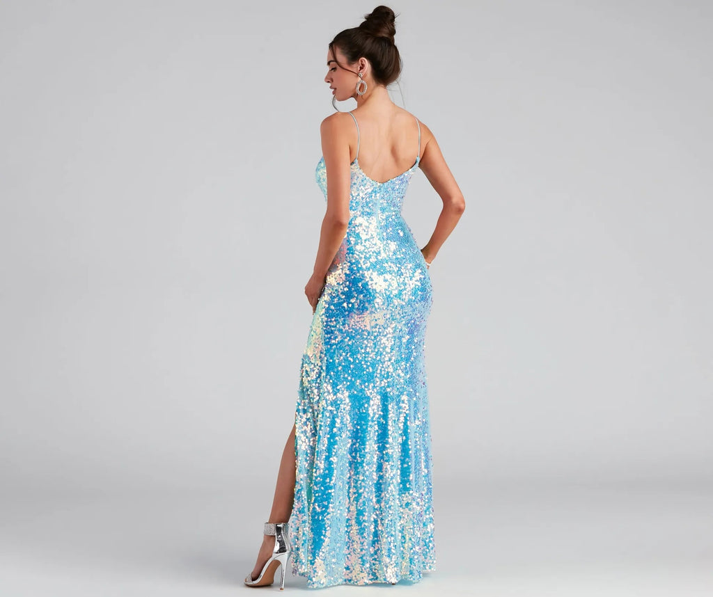 Summer Sequin Split Sling Wedding Bridesmaid Dress Women Evening Dress RayWin