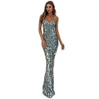 Elegant Sexy Sequined Evening Dress for Women Geometric Abstract Pattern Strap Dress for Women Prom Formal Gown