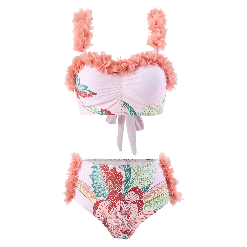 Three Piece Set Swimsuit Customized Printed Steel Bracket Push up Petals Gauze Skirt Swimsuit Women Peaches