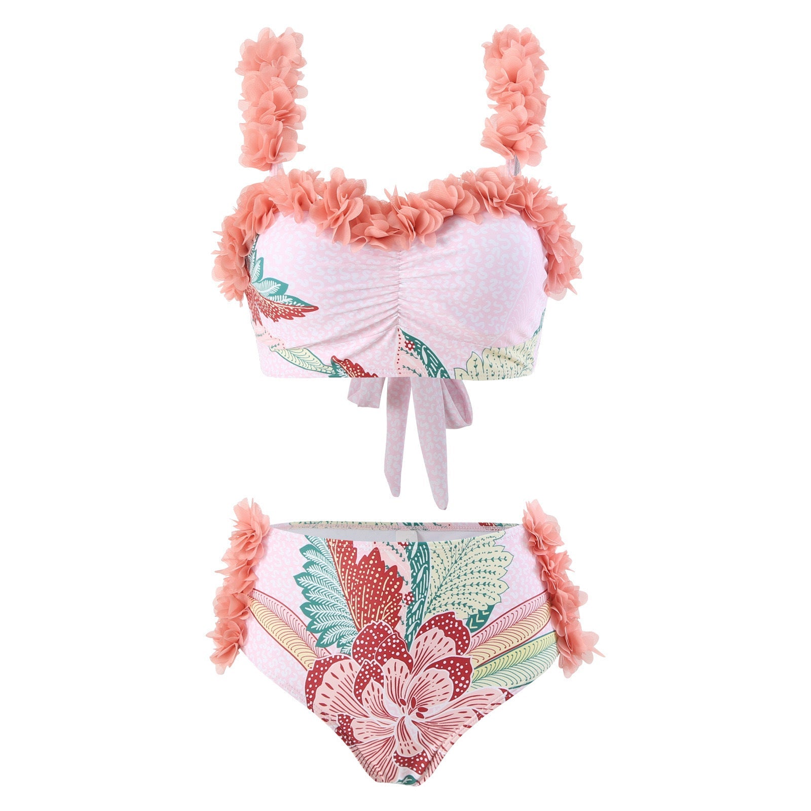 Three Piece Set Swimsuit Customized Printed Steel Bracket Push up Petals Gauze Skirt Swimsuit Women Peaches